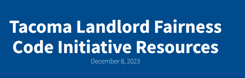 Tacoma Landlord Fairness Code Initiative Resources logo with blue background